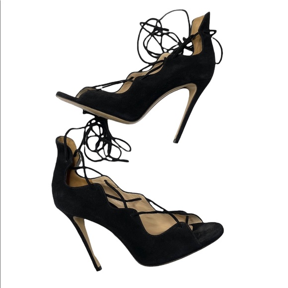M. Gemi Black Lace-Up Heels - Picture 1 of 9